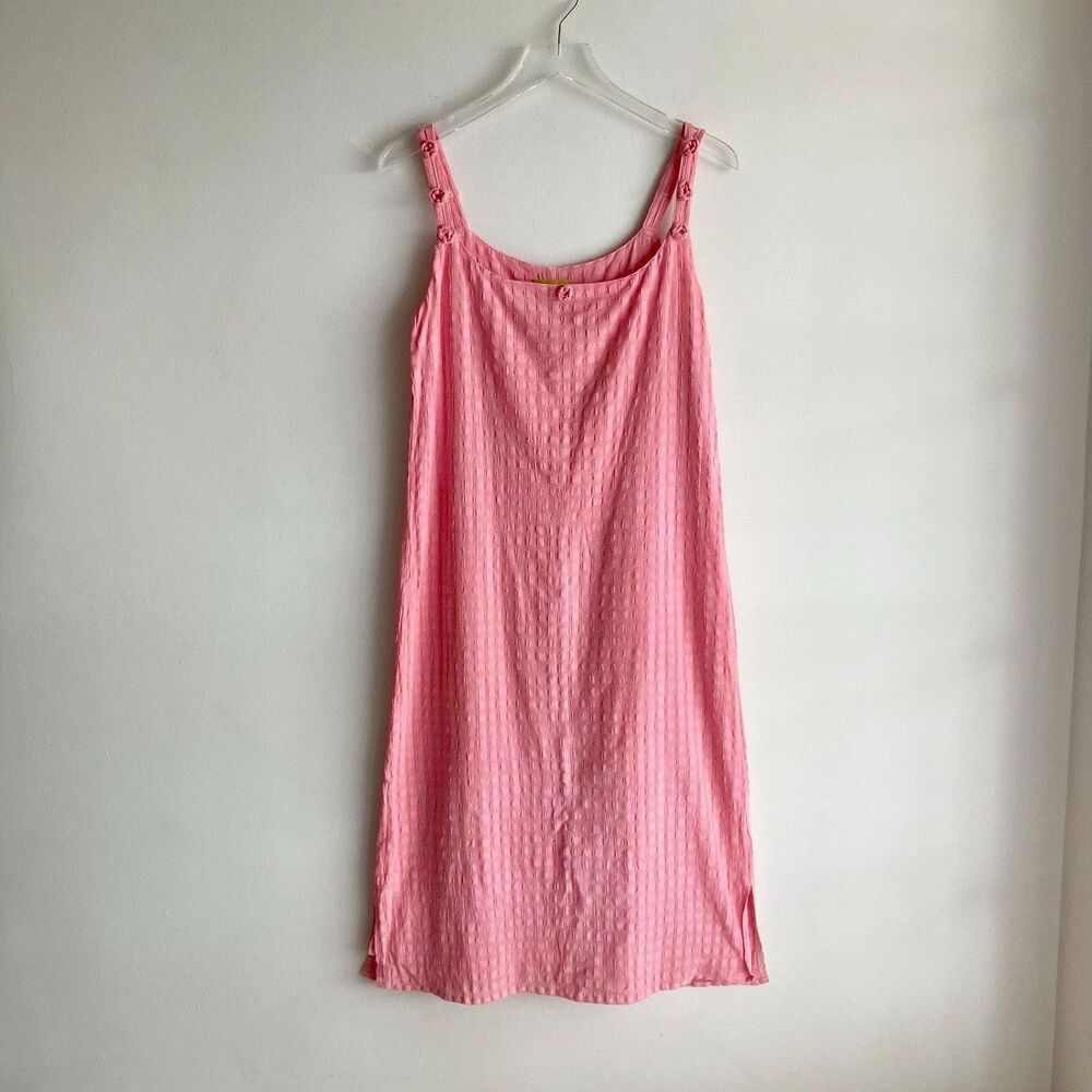 Unif Sundress Size Medium Crochet Flowers Pink Sleeveless Dress 100% Cotton